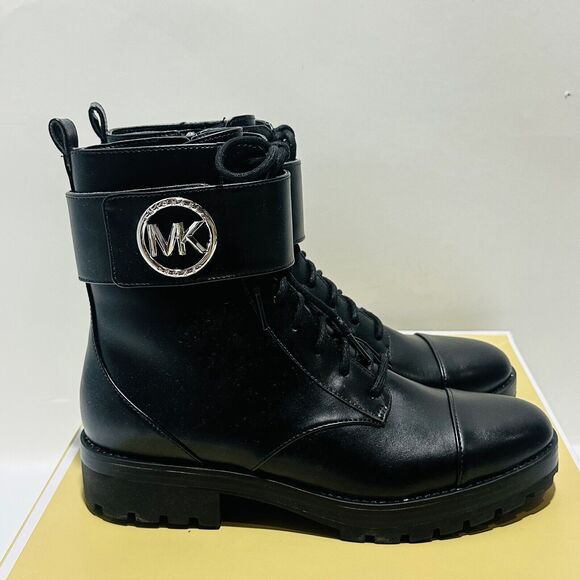 Michael Kors Tatum US 9.5 M Combat Boots Black Faux Leather Ankle Zip NIB $225 - Picture 5 of 13